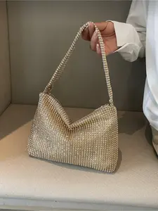 Women's Sparkling Elegant Crystal Crescent Clutch Fashion Stylish Bag Rhinestone Decor Crossbody Evening Bag for Girls Ladies Wedding Party Banquet Best Gift for Women Fashionable Bags