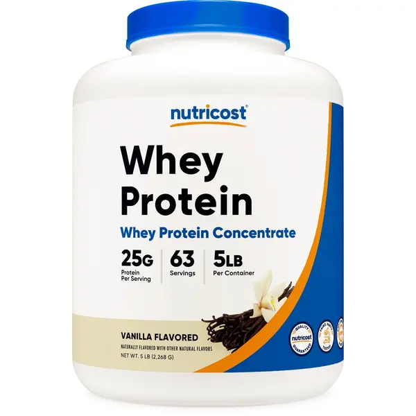 Nutricost Edible Natural Milk Whey Protein Concentrate Powder - Vanilla, 5 LBS, Sucralose-Free, Mineral-Infused, Prop 65 Safe Fitness Dietary Supplement, Protein Powder