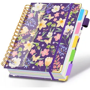 Spiral Journal Notebooks for Work, 300 Pages 5 Subject Notebook College Ruled with Dividers & Tabs, 8''x 10'' Large Notebook Journal for Women Students Note-Taking and Organizer ( Floral)