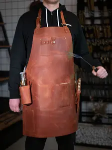 Crazy Horse Leather BBQ Apron with Utility Pockets