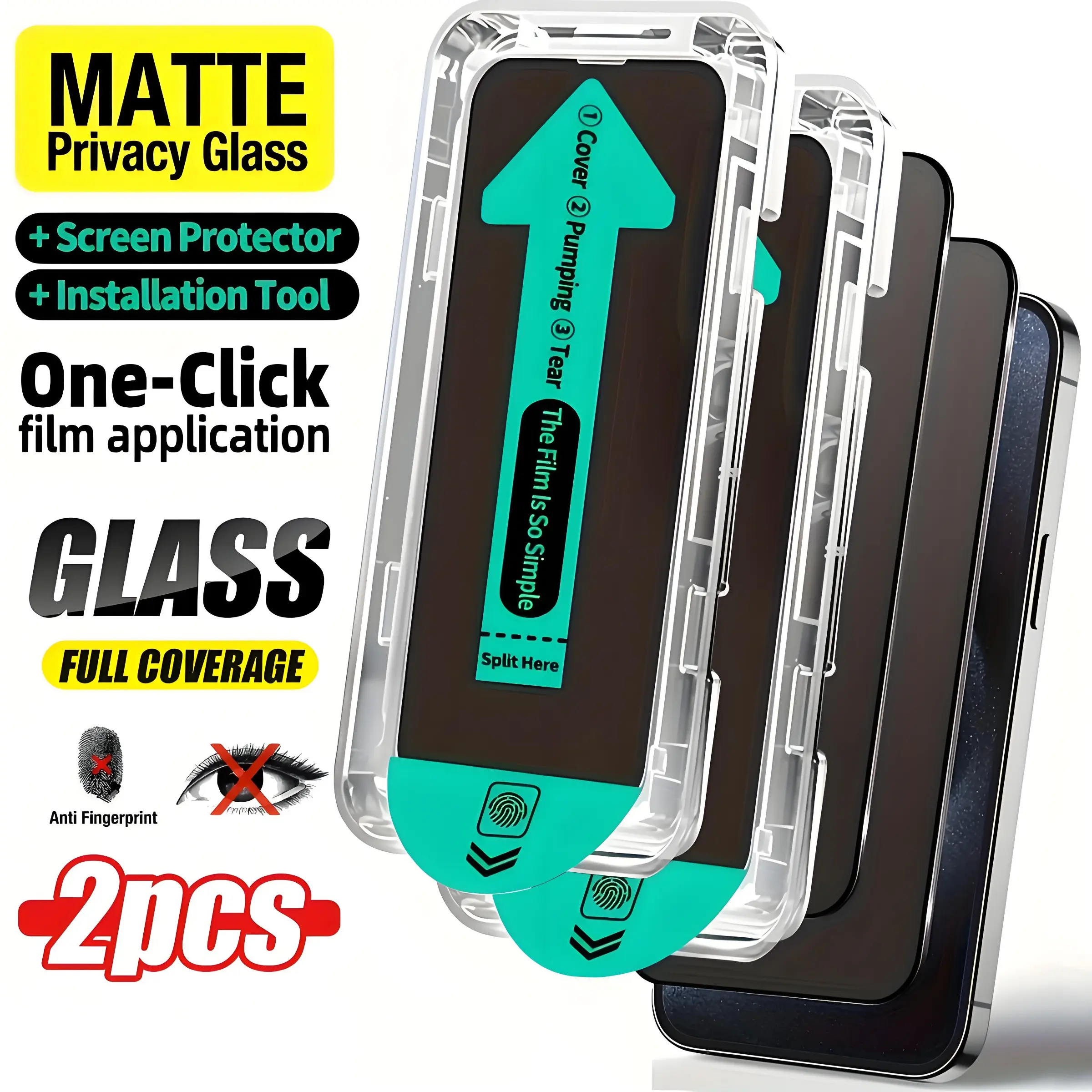 2-Pack Matte Privacy Tempered Glass Smartphone Screen Protector Accessories, Dust-Free Installation, Fits iPhone 17/16/15/14/13/12/11/XR, Anti-Fingerprint, Anti-Spy