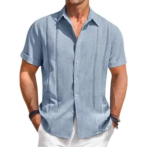 Men's Guayabera Shirt Short Sleeve Casual Cuban Linen Button Down Beach Summer Mexican Shirts - Lightweight Breathable Classic Wedding Party Vacation Daily Wear Comfortable