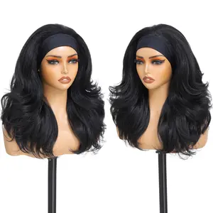 FABÉLLE Wear and Go Glueless Body Wave Headband Wig 18Inch Wavy Wig for Black Women Synthetic No Lace Headband Attached Easy to Wear Secure Beginners Friendly 130% Wigs All Day Comfort realistic appearance