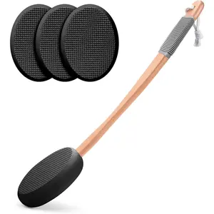 Lotion Applicator for Back, Feet, 4 Replaceable Pads with 1 Long Handled, Back Sunscreen Applicator for Elderly, Women, Apply Cream Medicine Skin Cream Moisturizer Sunscreen Tanner, Black