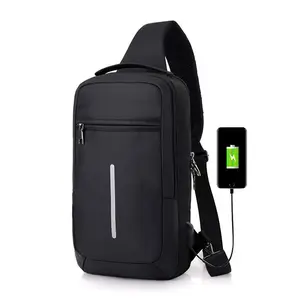 Mens USB Sling Chest Bag  Anti-Theft Crossbody Backpack with USB Charging Port  Casual Travel Shoulder Bag