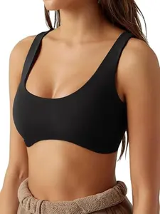 Women's Solid Scoop Neck Sports Bra, Gym Sports Bra, Yoga Bra, Breathable Comfortable Workout Bra, Ladies Sportswear for Indoor Outdoor Wear