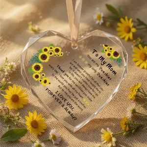 Crystal Glass Heart Plaque, Mothers Day Gifts for Mom Wife Grandma Stepmom, Personalized Decor Ornament, Ideal Birthday Christmas Valentines Day Gift from Daughter Son Husband
