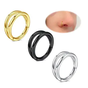 Nose Rings Hoops, Stainless Steel Triple Double Hoop Nose Rings 18G 20G 8/10mm Hinged Septum Clicker Cartilage Earrings for Helix/Rook/Tragus/Daith