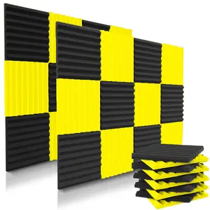 12/24/36/48 Pack Acoustic Foam Panels for Wall Black&Yellow, 1" X 12" X 12" Soundproofing Soundproof Noise Reducing Wall Acoustic Foam, High Density Flame Retardant Universal for Home Work Recording Studios Gaming Meeting Room