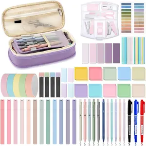 60 count Aesthetic Book Annotation Kit School Supplies Cute Pencil Case with Highlighter Gel Pen Mechanical Pencil  Bookmarks Transparent Sticky Note Tabs Student Stationary(Purple)