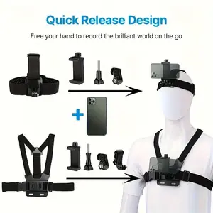 Action Camera Strap Set with Phone Clip, Durable Material Fixing Mount for Gopro/Smartphone/Osmo Action, Easy Mounting Universal Compatibility Sports Camera Accessories, Adventure Sports Black