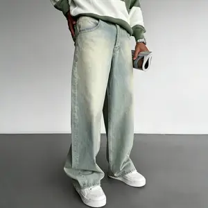 Men's New Versatile Simple Washable Durable Street Straight Denim Jeans, Casual Fitted Colorblock Jeans, Stylish Daily Wear