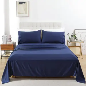 King size sheet-, cooling for women, men, teens, extra deep pocket, easy-fit, Oeko-Tex, wrinkle free 4-navy blue
