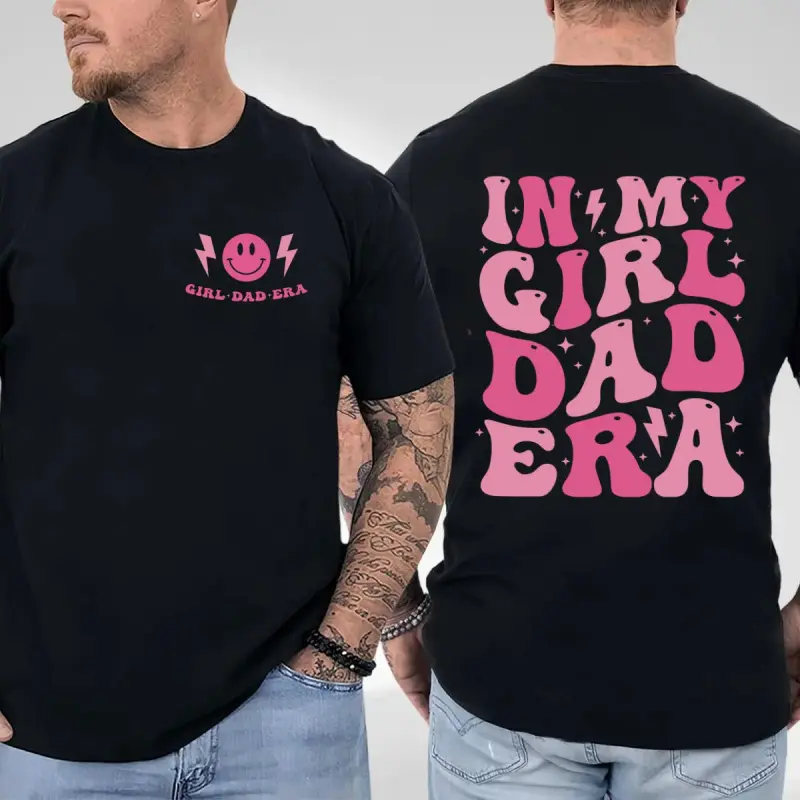[Vintage Tee] Men's Retro Dad T-Shirt In My Girl Dad Era Two-Sided Graphic Tee, Funny Father's Day Shirt, Best Dad Ever, Trendy Summer Short Sleeve Cotton Crewneck Top, Casual Streetwear Everyday Wear, Perfect Gift for Him campingessentials