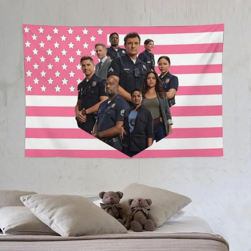 Lucy Chen The Rookie Pink American Flag Print Tapestry - Tim Bradford Themed, Light 1-Side Polyester Wall Decoration, Indoor Room Decor, Outdoor Use, Size-Optional Home Decor Accessory