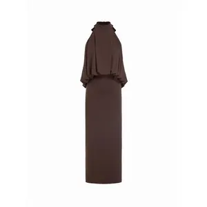 Cider Halter Neckline Draped Ruched Straight Maxi Dress Dealsforyou
