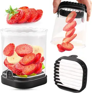 Multifunctional Fruit Slicer – Detachable Blade & Push Plate (Black) | One Step to Slice Strawberries, Bananas & Kiwis