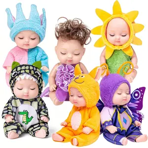 Mini baby doll game set, realistic baby doll, hand-made animal clothes, washable cute baby doll gift set, suitable for children's birthday gifts.