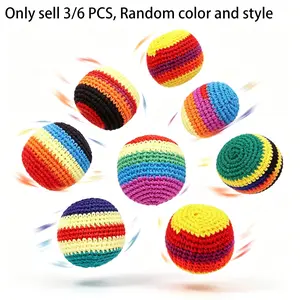 3PCS Handmade Crochet Hacky Sack Set Woven Footbag Juggling Ball Outdoor Sensory Fidget Toy for Coordination Training Kids Adult Retro Party Game Pack (Random colors)