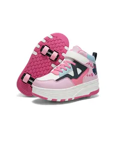 Classic Fashion Patchwork Pixel Print Four-Wheel Roller Skates, Unique Geometric Color Block Velcro Cool Thick Sole Casual Sports Shoes