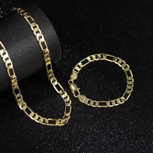14K Gold-Plated Cuban & Figaro Set, Bracelet, Necklace - 8mm/10mm wide, High Quality chains necklace