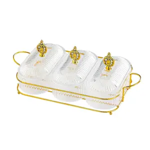 Set of 3 Clear Dried Fruit Plate Divided Serving Platter with Rack and Lid Candy Nuts Dish Appetizer Serving Tray for Party Wedding Ornament