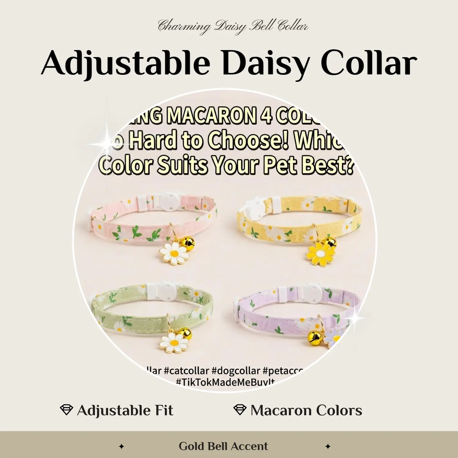 Cute Daisy Flower Cat Collar - Adjustable Double-Layer Fabric Collar with Bell for Cats (Pet Supplies)