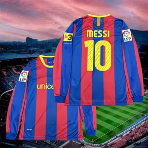 2010 2011 Home retro No.10 Messi Stripe Long sleeve Soccer jersey
