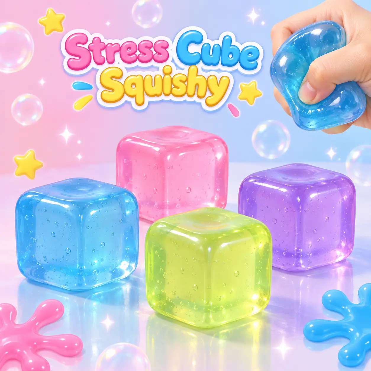 Stress Cube Squishy Toy, Super Satisfying High Density Fidget Cube for Stress Relief, Slow Rising Sensory Squeeze Toy for Kids Adults, Birthday Gifts, Party Favors, Classroom Prizes, 5cm / 2in