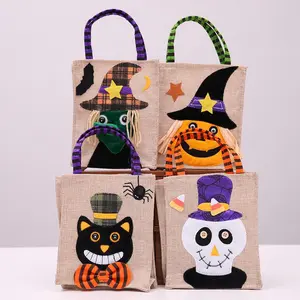 Halloween Themed Gift Bag, 4 Counts/set Creative Cartoon Pattern Candy Bag, Halloween Gift, Party Favors Assortment, Gift Wrapping Supplies for Halloween Party