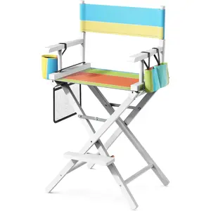 OmySalon 26" H Tall Directors Chair, Wooden Portable Folding Makeup Chair w/Storage Pouch & Footrest, Professional for Salon/Events/Mobile Services, 250lb Capacity