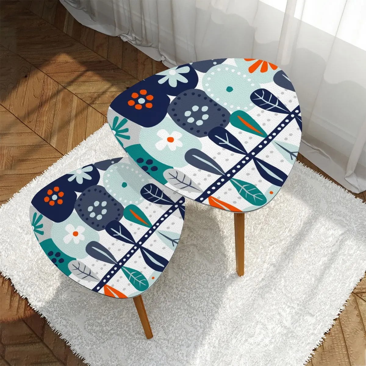 Modern Scandinavian Hygee Floral Modern Danish Nesting Tables