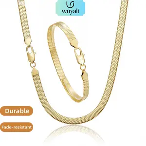 Flexible metallic gold-plated stainless steel herringbone chain necklace—length 7.5–24 inches, width 7 mm, hypoallergenic, tarnish-resistant, geometric design, with exquisite chain details, perfect for everyday wear