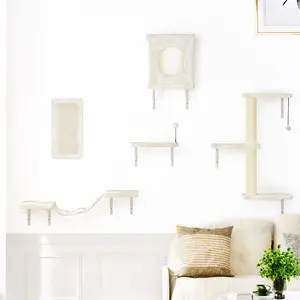 [ChristmasGift]5Pcs Wall Mountain Cat Shelves, Multi-Level Cat Condo with Perch, Cat Bed & Activity Tree for Indoor Cats