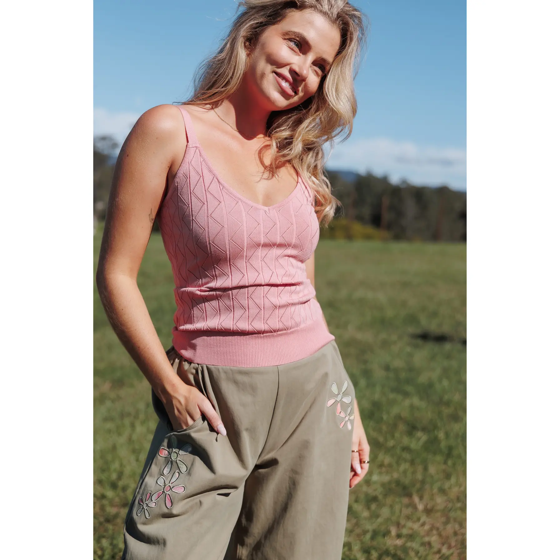 Vesta Pointelle Knit Tank - Pink