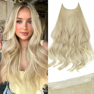 Vigorous Invisible Wire Hair Extensions with Transparent Wire Adjustable Size 6 Secure Clips- 20 Inch Long Wavy Secret Hairpiece for Women
