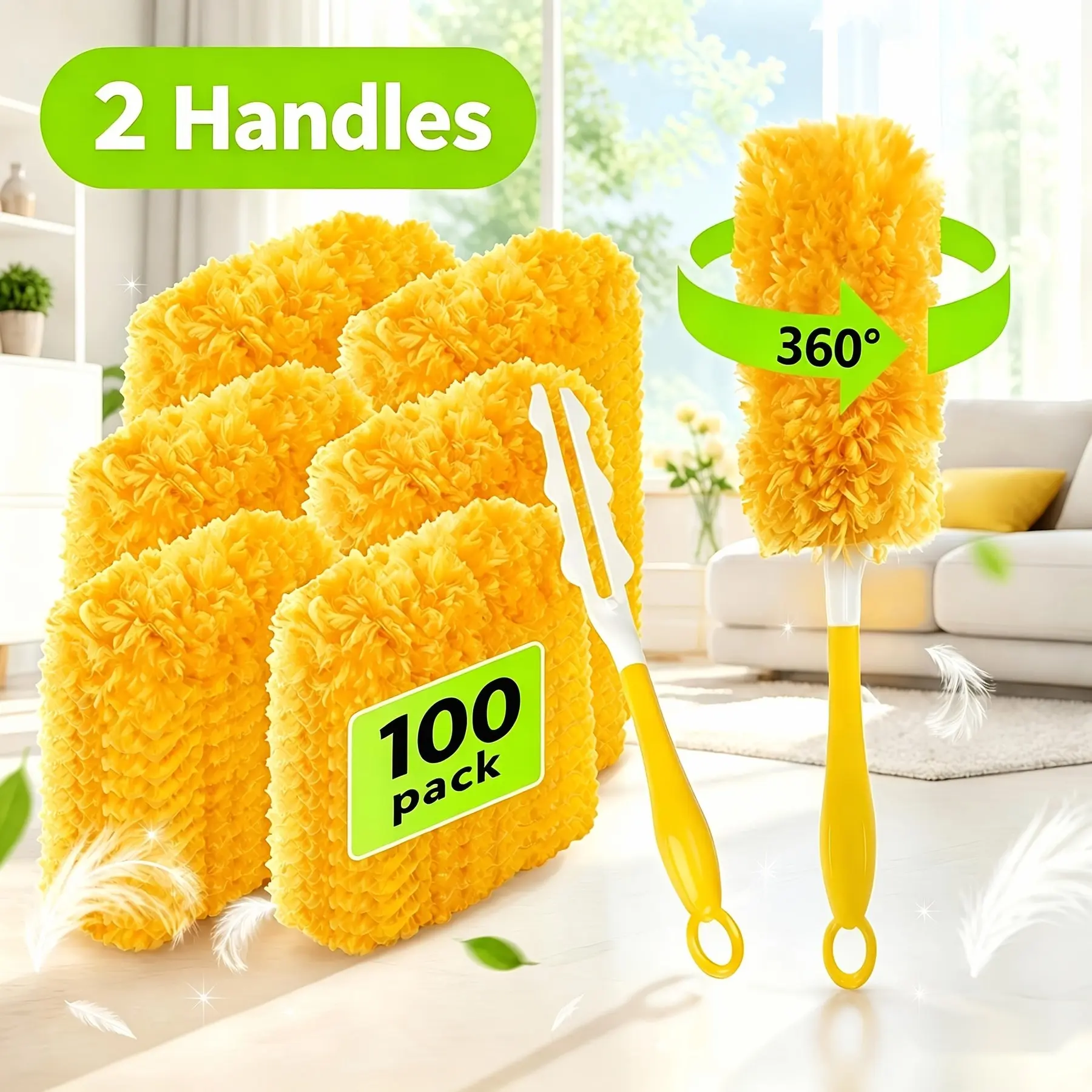 100/60/50/30-Count Swifters Duster Refills, Includes 2 Handles, Unscented Disposable 360 °   Electrostatic Dust Replacement Heads, Multi-Surface Home Cleaning Kit for Ceiling Fans, Blinds, Furniture, Household Cleaning Supplies