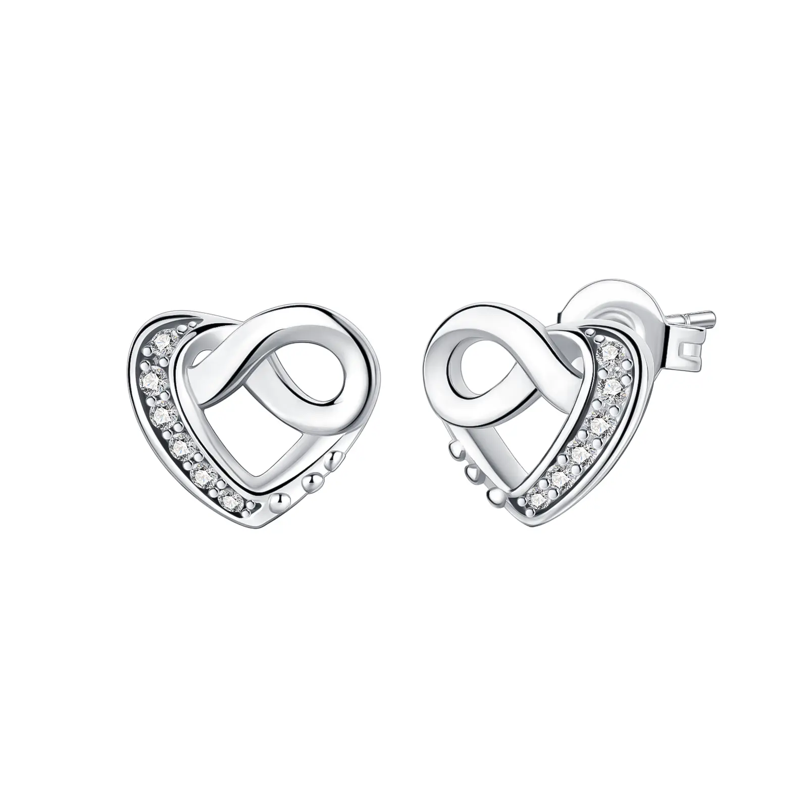 Women's 925 Sterling Silver Infinity Heart Stud Earrings - Sparkling Stones, Romance-Themed Eternal Love Design, Casual Daily Wear Jewelry, Ideal for Adults' Birthday Valentine's Day Gifts, Anniversary, Eternal Infinity Symbol, Female