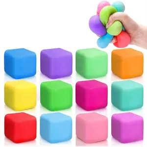 12 Pack Slow Rising Stress Cube, Dough Stress Balls Squishy Fidget Toys for Anxiety Relief, Soft Fidget Cube, Pull Stretch Squishy Toys for Classroom Prize, Party Favors for Kids Adults