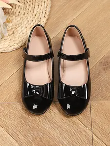 Mary Jane Leather Shoes with Bow Design, Casual Party Dance Flats, Preppy Style, PU Upper Material, Spring & Fall Season