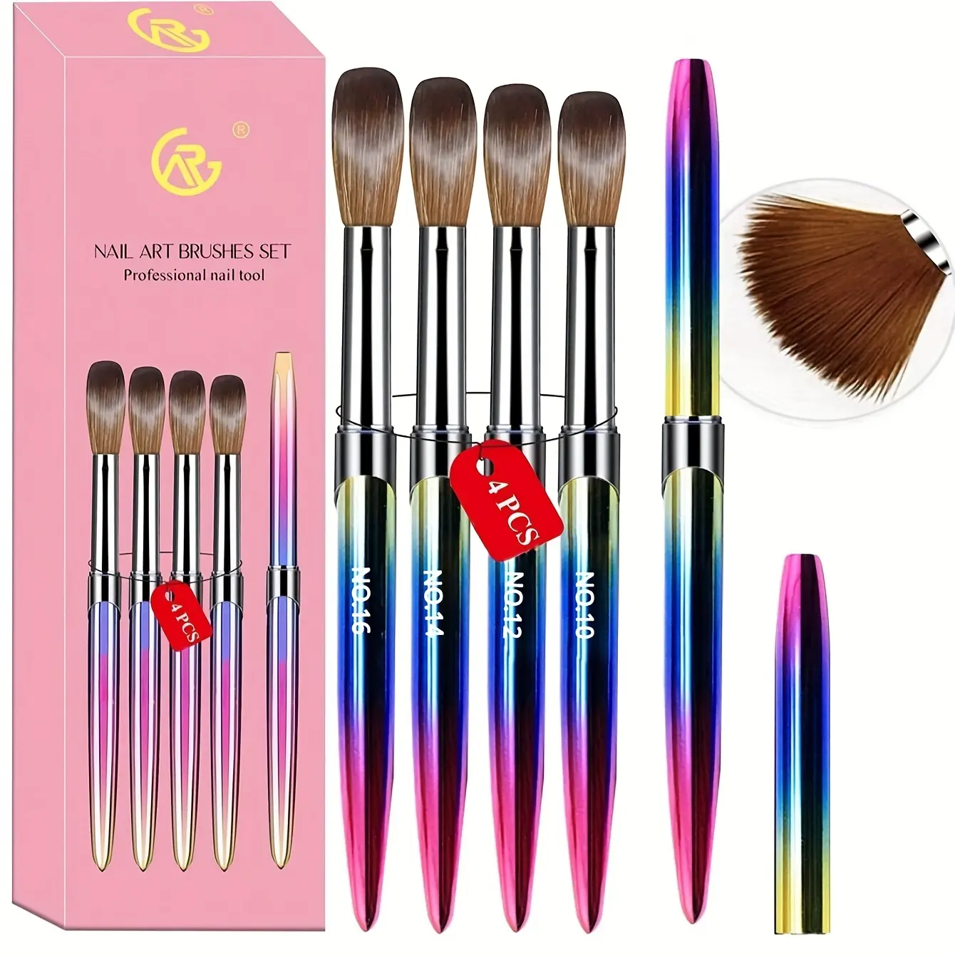 Adults’ 4-Pcs Multi-Pack Professional Acrylic Nail Care Kit, Manicure Brush Set with Poly Gel Brush for Precision & Versatility, Home-Use Nail Art Accessories Nail Art Equipment Nail Art Drawing Cutics