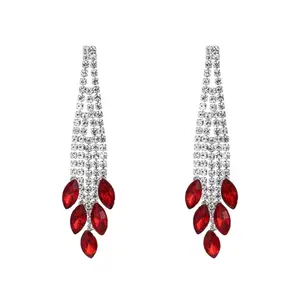 Sparkly Red Crystal Cascade Earring Single Pair Statement Linear Choker Pendant Elegant Chandelier Ear Stud Gift for Gala Evening Gown Banquet