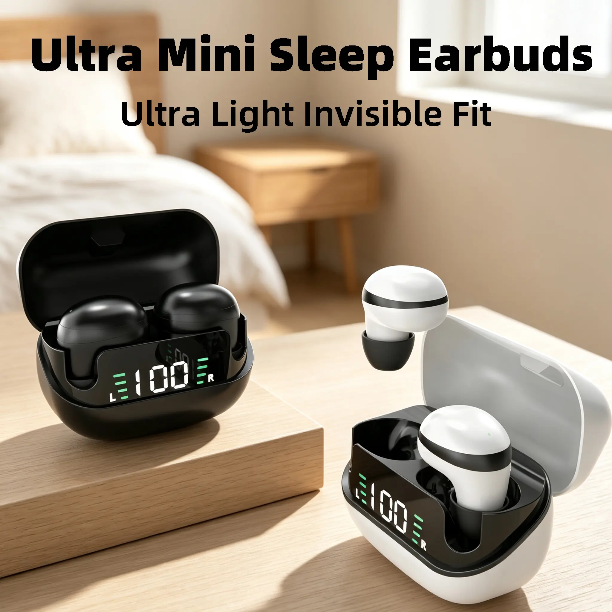 Ultra-Mini Invisible Bluetooth Sleep Earbuds - Ergonomically Polished In-Ear Shape, No Ear Ache for Overnight/Side Lying, Clear Natural Balanced Sound, Digital Power Display Charging Case, Ideal for Leisure Travel & Office Midday Break