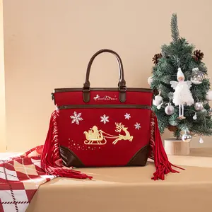 Montana West Christmas Fringe Crossbody Tote Bag for Women-Santa’s Sleigh Edition