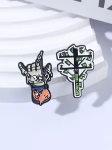 2 Piece Punk Rock Skull Hand Gesture Money Tree Cartoon Enamel Pin Street Graffiti Style with Melted Crack Effect Green Dollar Bill Design Design Brooches Backpack Jacket Lapel Badge Jewelry Gifts for Friends