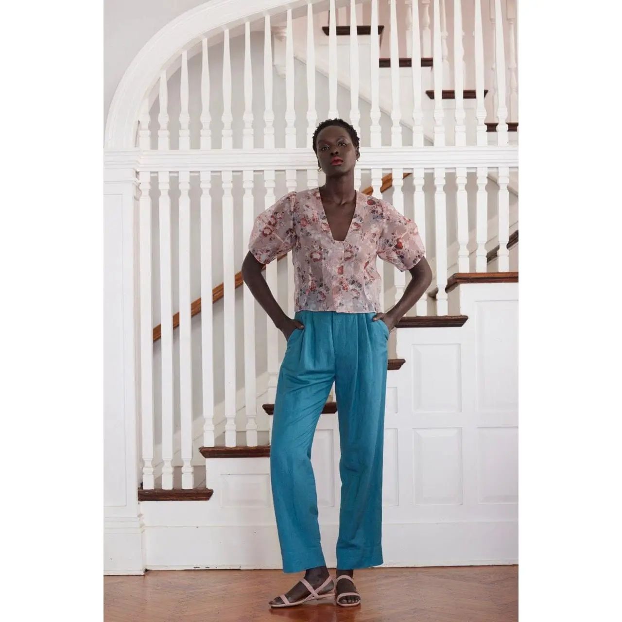 Nora Blouse in Rose Print Silk Organza