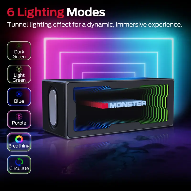 Monster S280 Compact Portable Bluetooth Speaker with 40W Stereo Sound, Bluetooth 6.0, 3D LED Light Show, Wireless Charging Station, Hands-Free Calling, USB/AUX/TF Card Support, Adjustable Pad for Devices, Home & Party Use - TikTokShopBackToSchool, Audio,, Monster S280 Compact Portable Bluetooth Speaker with 40W Stereo Sound, Bluetooth 6.0, 3D LED Light Show, Wireless Charging Station, Hands-Free Calling, USB/AUX/TF Card Support, Adjustable Pad for Devices, Home & Party Use - TikTokShopBackToSchool, Audio,,
