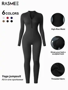 RASMEE-Ladies slim fit sports jumpsuit, with a tight waist design, unique tailoring, pure color, suitable for indoor and outdoor wear, is a fashionable sportswear for gyms and various sports activities.