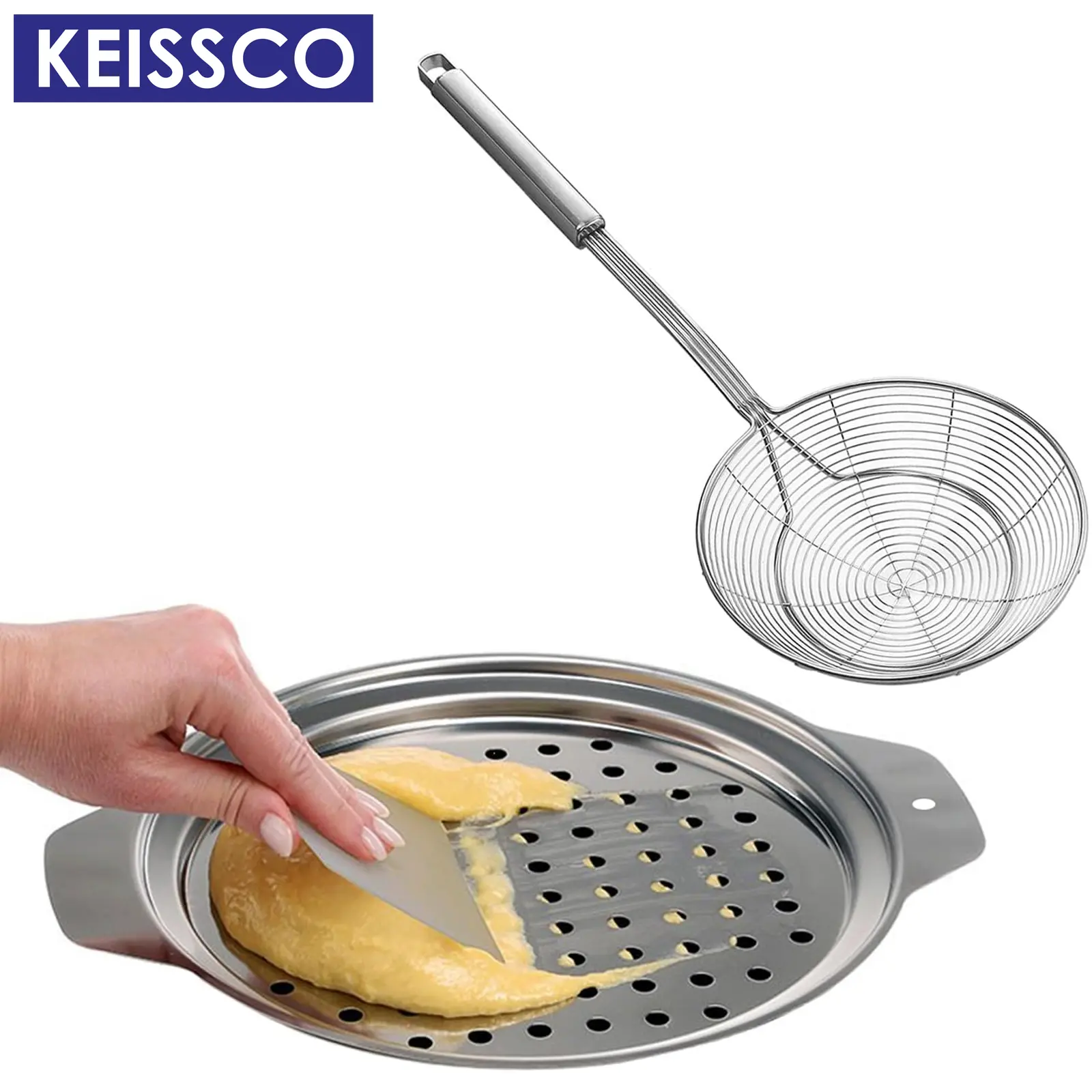 Stainless Steel Spaetzle Maker Lid with Scraper - Stainless Steel Spider Strainer Skimmer Spoon Pasta Strainer, Traditional German Egg Noodle Maker Set Pan Pot Spaghetti Strainer