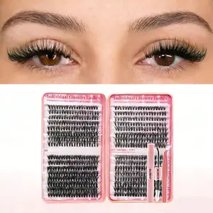 640PCS D Curl Cluster Eyelash Extensions Kit 30D/40D/50D Mixed Volume Lashes 9-16mm with Bond Seal & Tweezers Beginner Friendly for Home Use